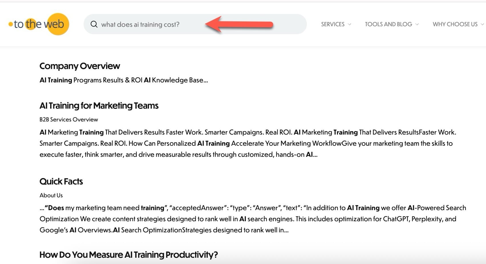 BEFORE example of the question answered by On-Site Search